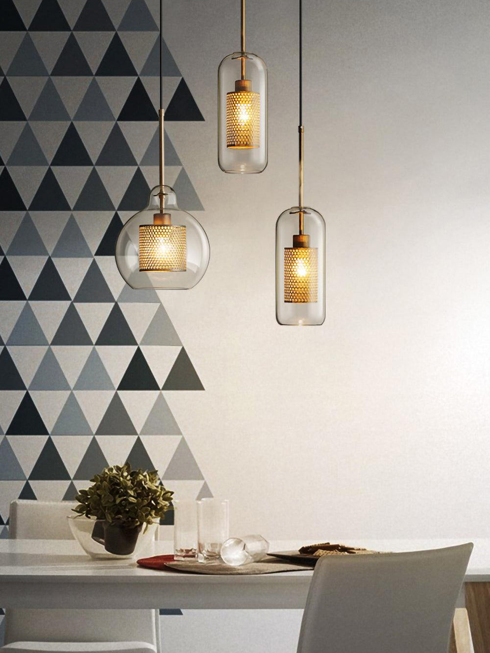 Chiswick Double-Layer Glass and Mesh Pendant Light
