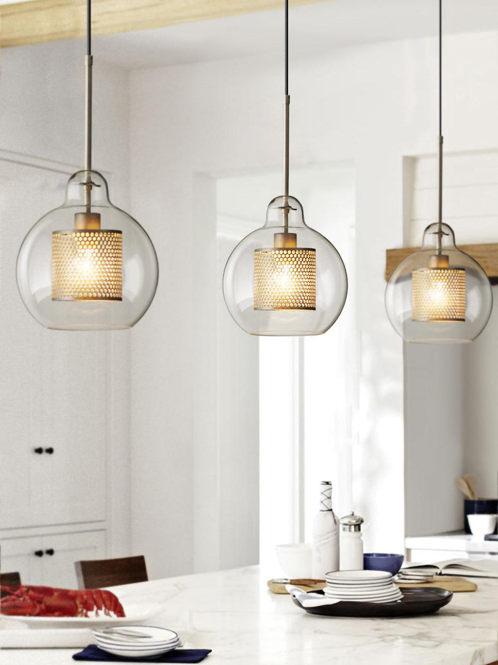 Chiswick Double-Layer Glass and Mesh Pendant Light