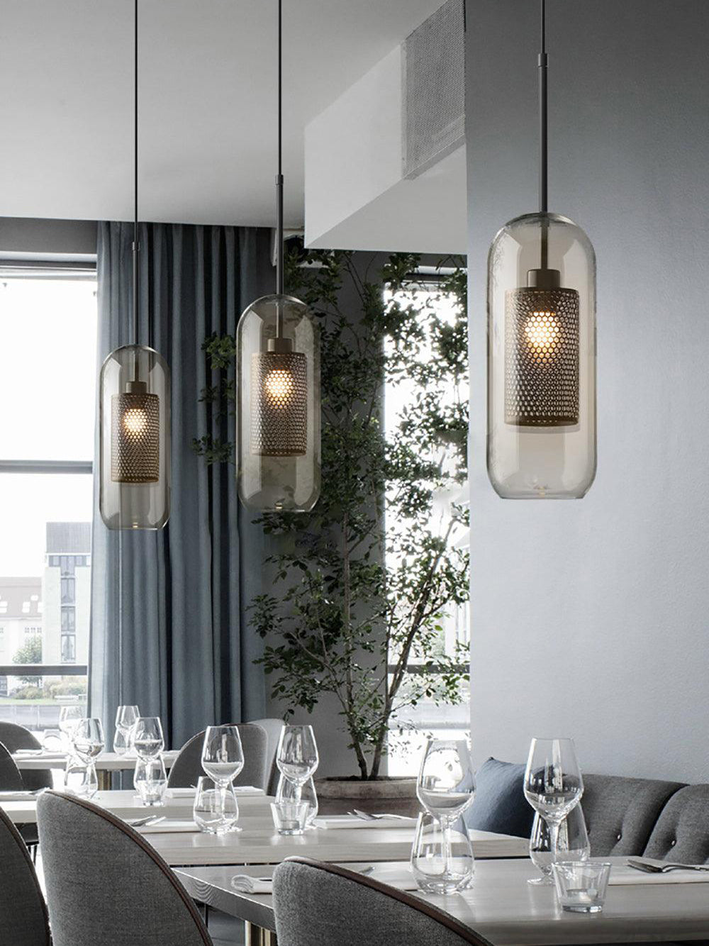 Chiswick Double-Layer Glass and Mesh Pendant Light