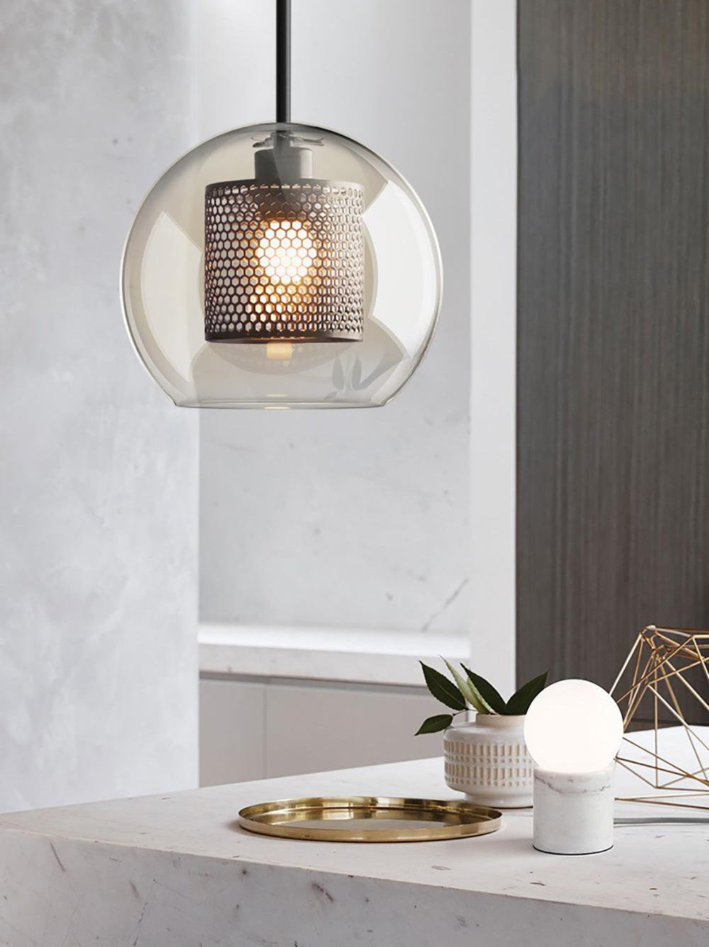 Chiswick Double-Layer Glass and Mesh Pendant Light