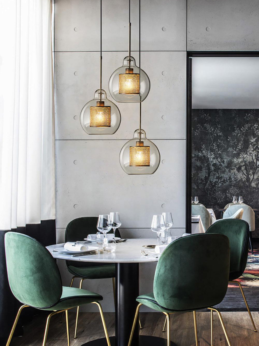 Chiswick Double-Layer Glass and Mesh Pendant Light