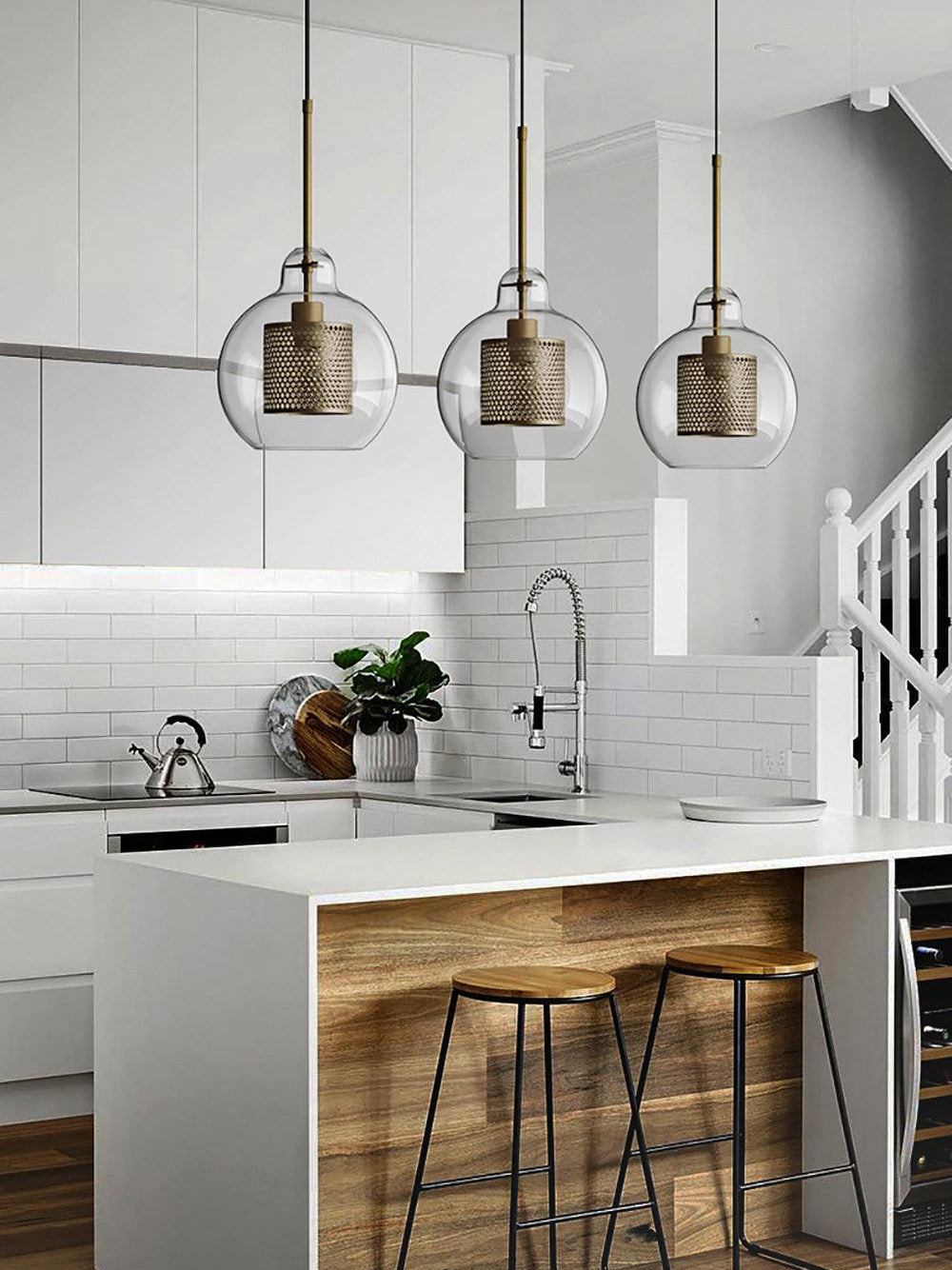 Chiswick Double-Layer Glass and Mesh Pendant Light