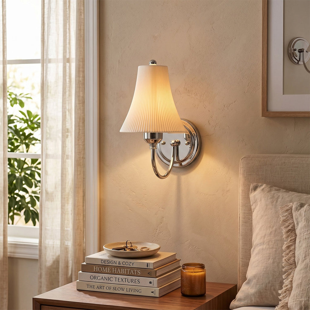 Chloe Ribbed White Ceramic Wall Sconce