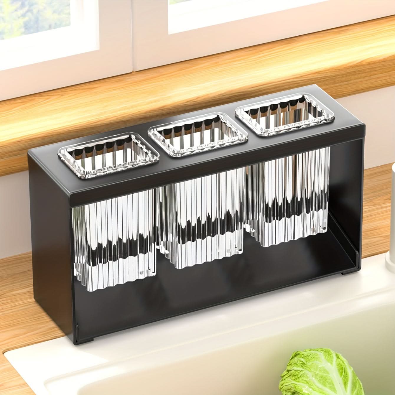 Countertop Utensil Organizer with Water Drainage for Kitchen