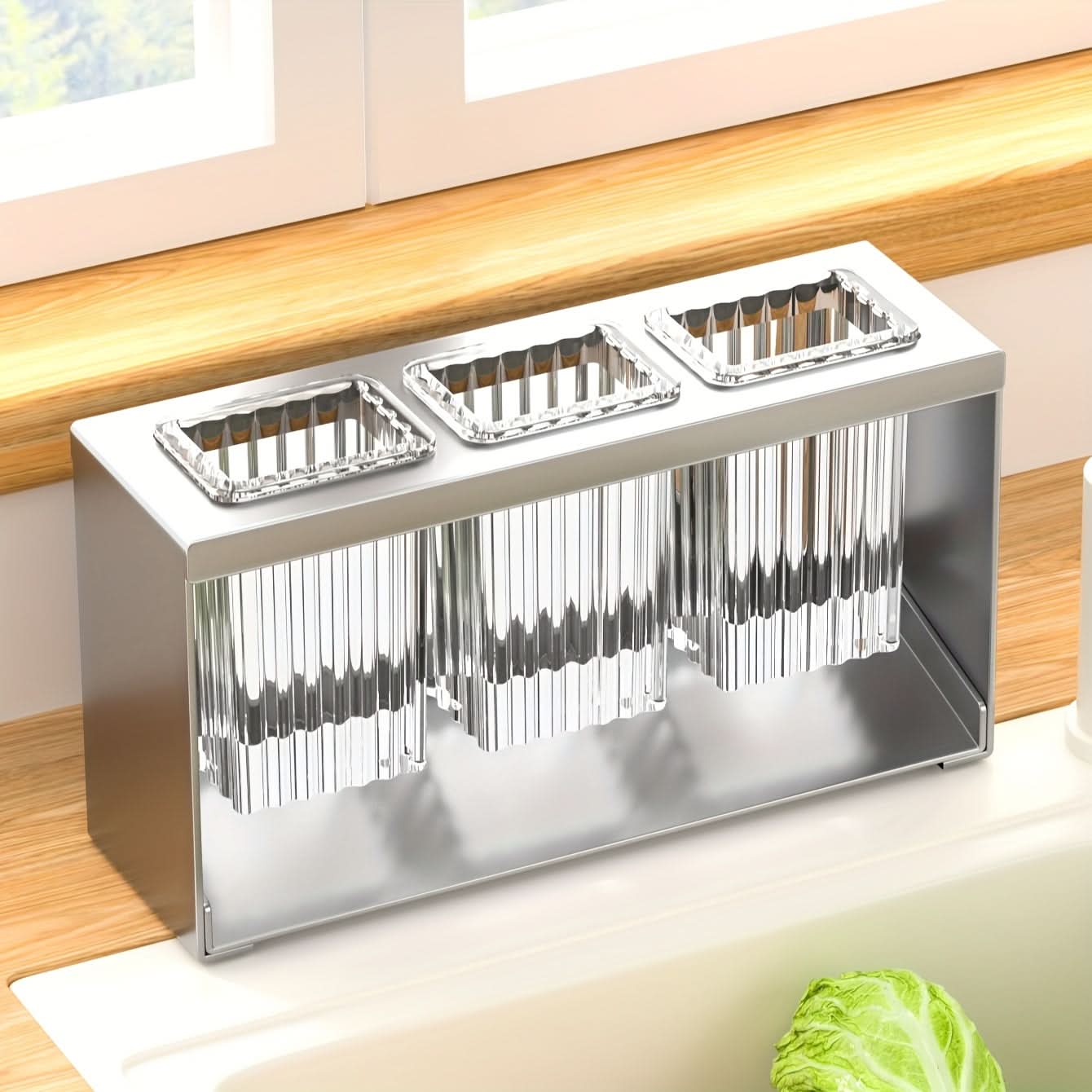 Countertop Utensil Organizer with Water Drainage for Kitchen