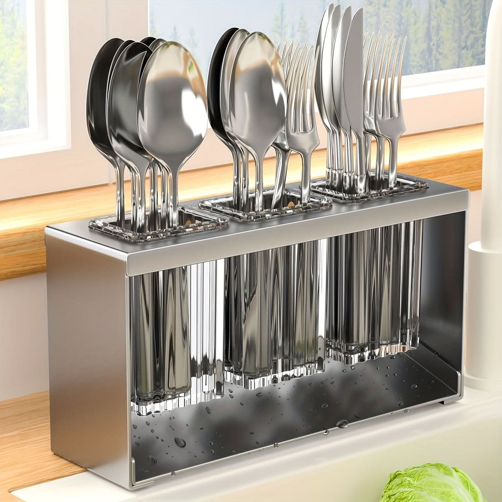 Countertop Utensil Organizer with Water Drainage for Kitchen