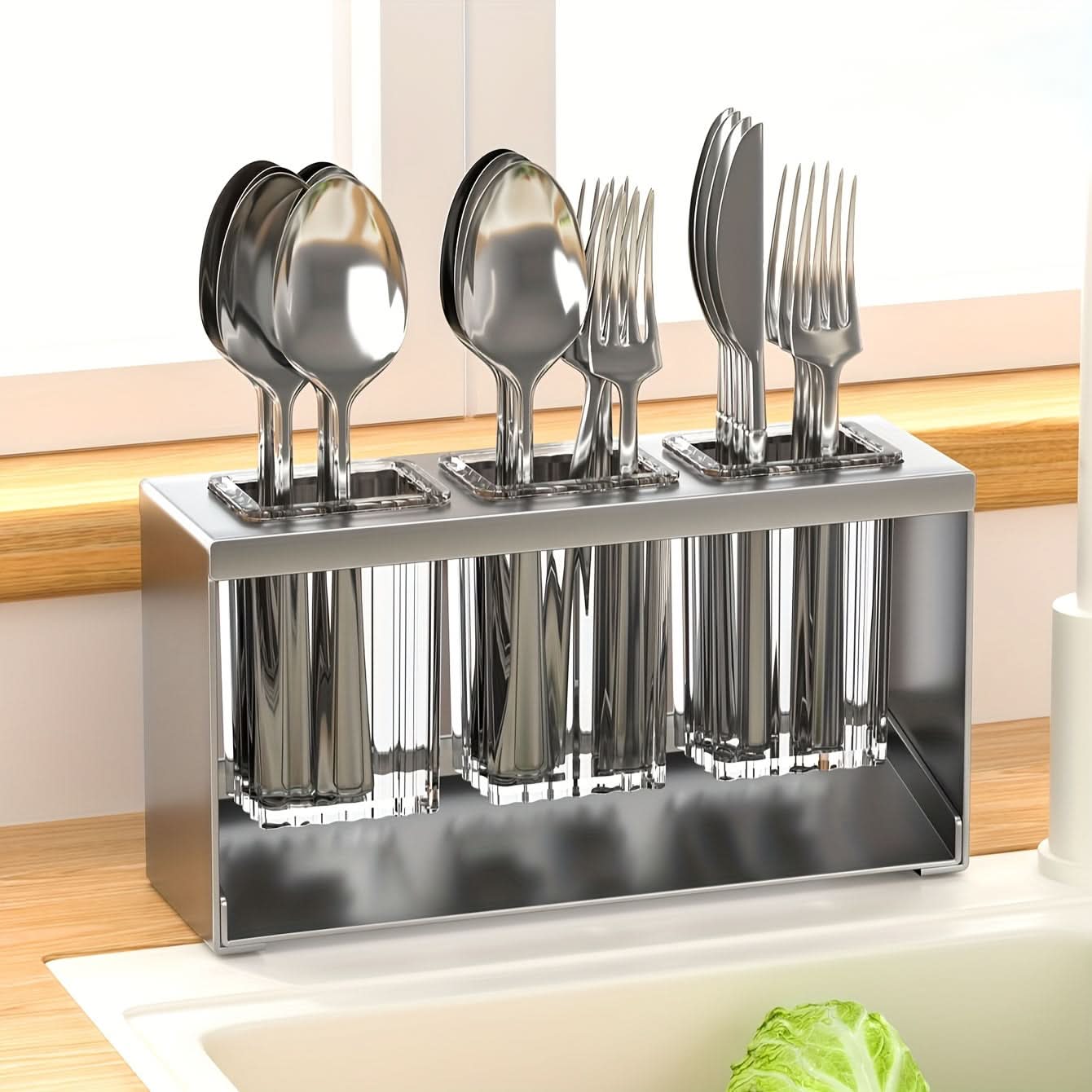 Countertop Utensil Organizer with Water Drainage for Kitchen