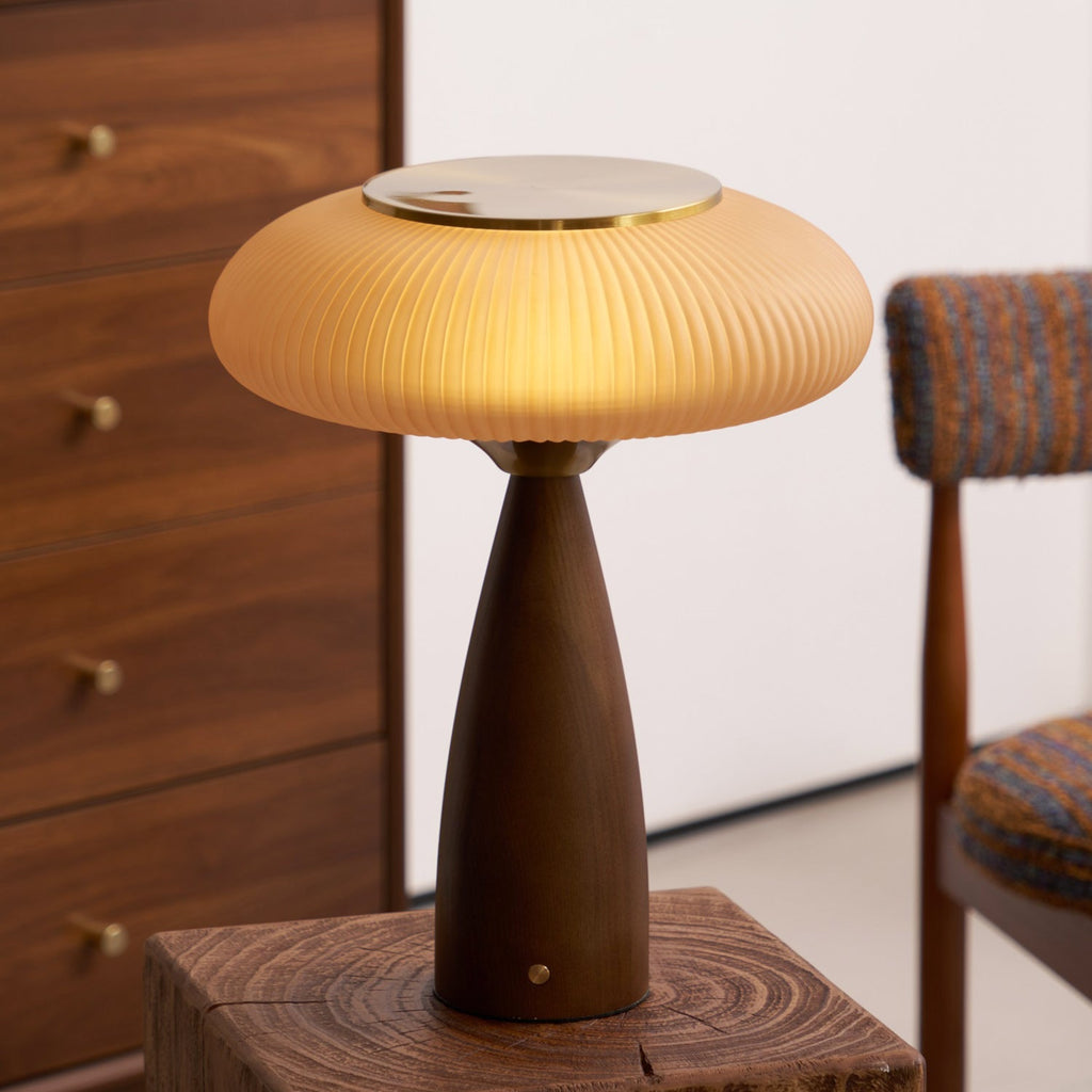Cielo Cordless Wooden Table Lamp with Glass Diffuser