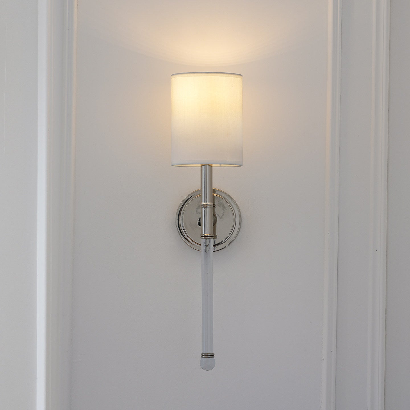 Slim Torch Wall Sconce with White Cylinder Shade