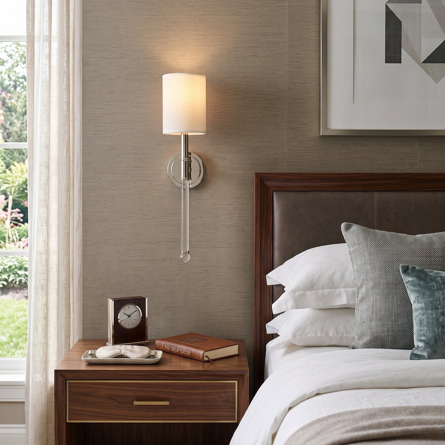 Slim Torch Wall Sconce with White Cylinder Shade
