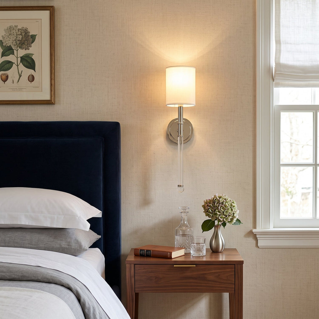 Slim Torch Wall Sconce with White Cylinder Shade