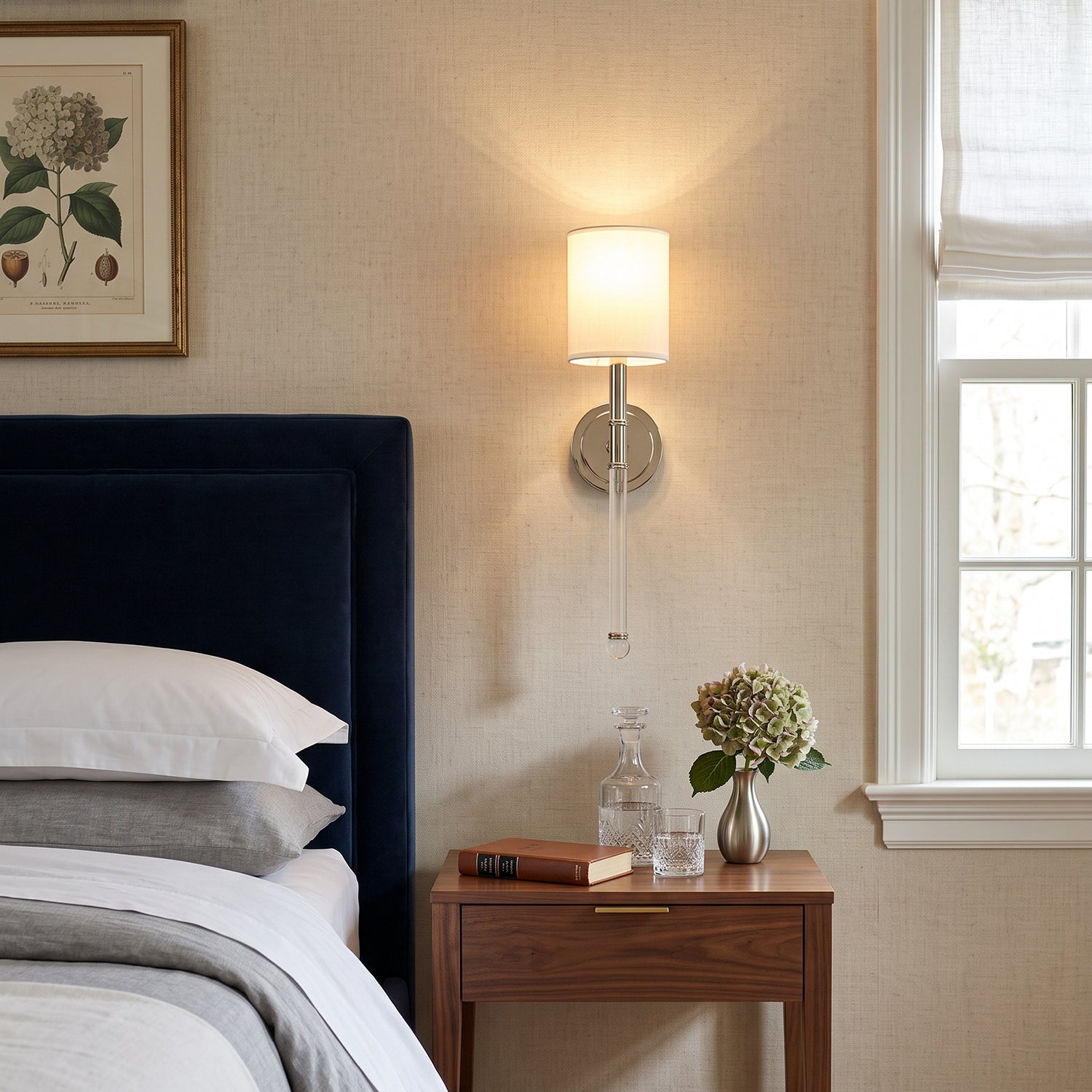 Slim Torch Wall Sconce with White Cylinder Shade