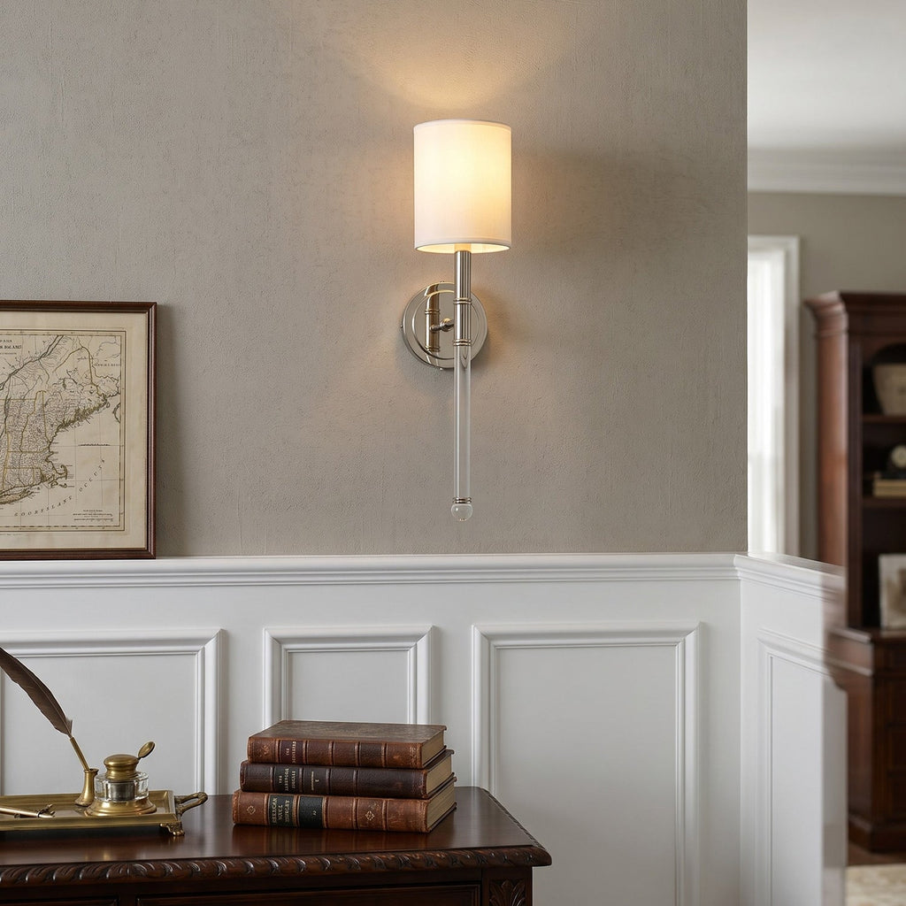 Slim Torch Wall Sconce with White Cylinder Shade