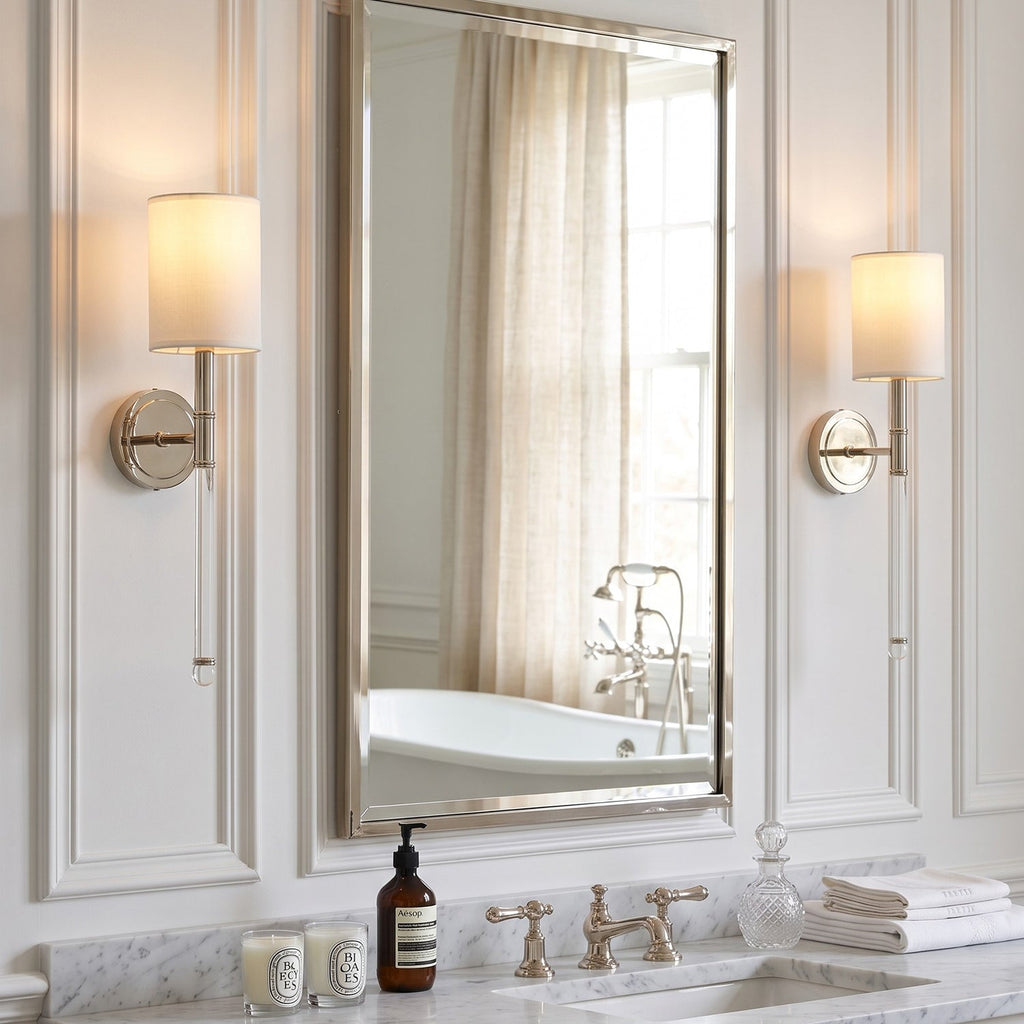 Slim Torch Wall Sconce with White Cylinder Shade