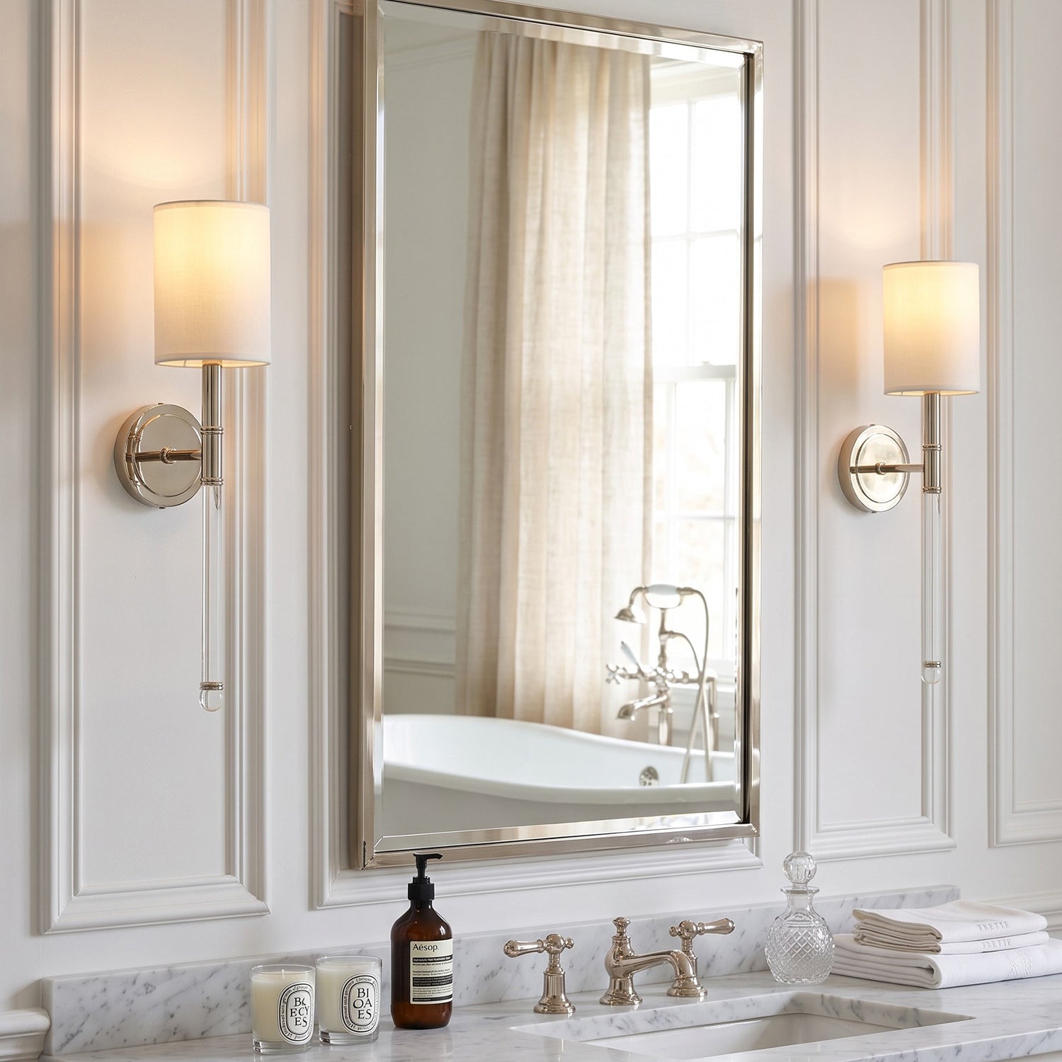 Slim Torch Wall Sconce with White Cylinder Shade