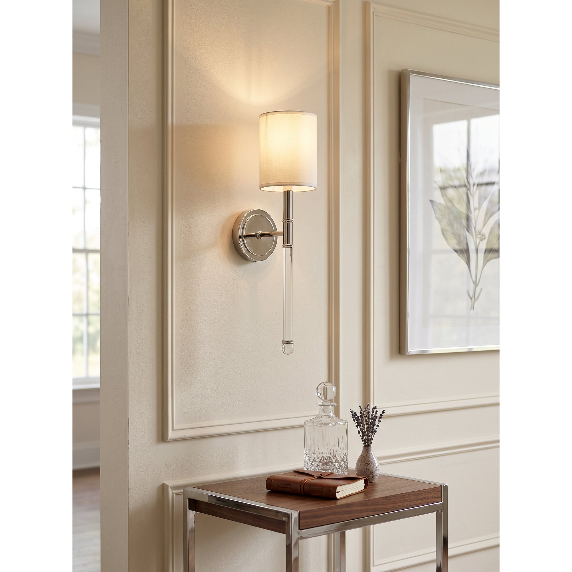 Slim Torch Wall Sconce with White Cylinder Shade