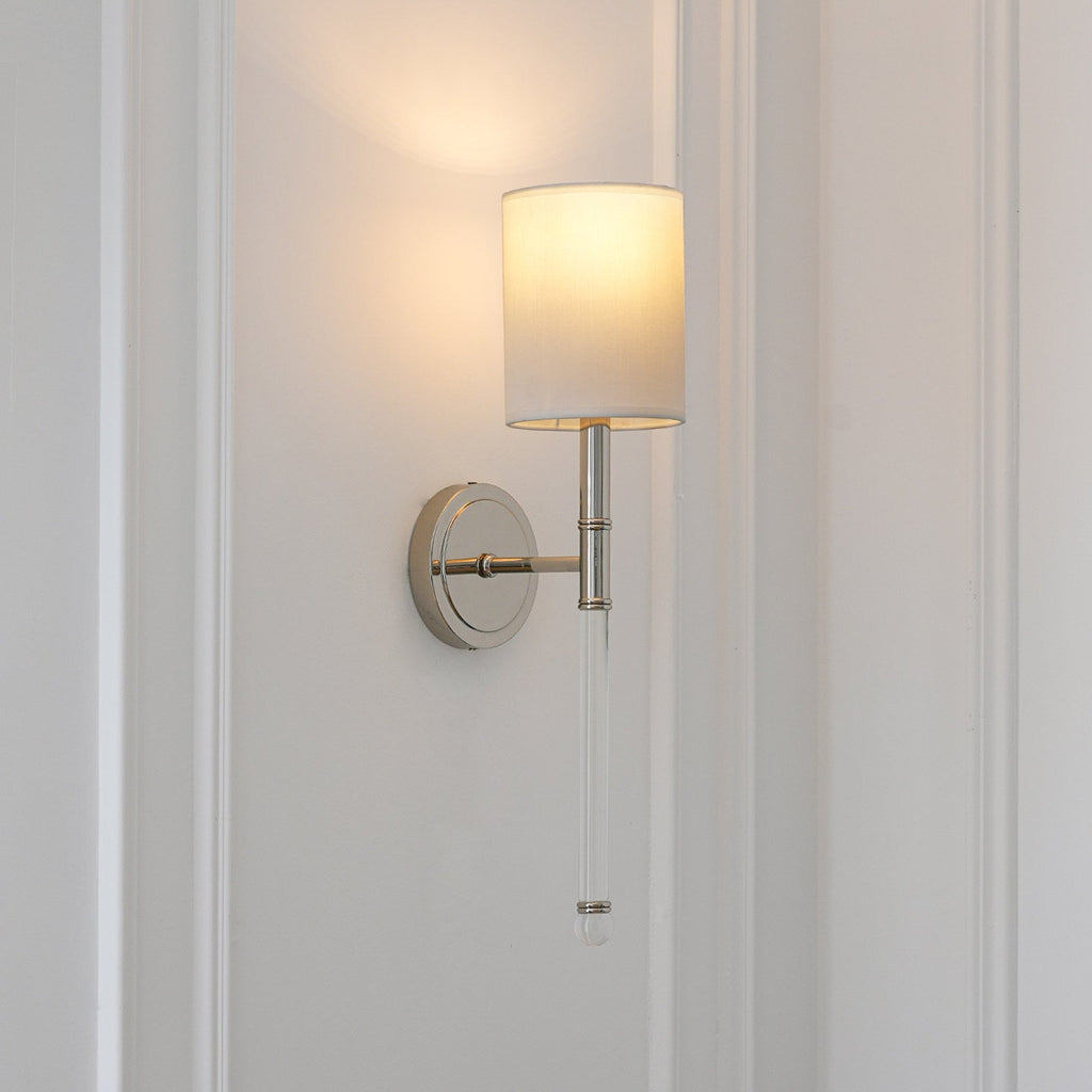 Slim Torch Wall Sconce with White Cylinder Shade