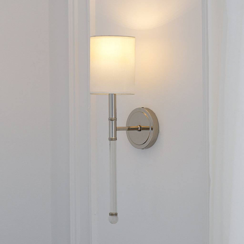 Slim Torch Wall Sconce with White Cylinder Shade