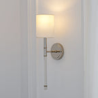 Slim Torch Wall Sconce with White Cylinder Shade