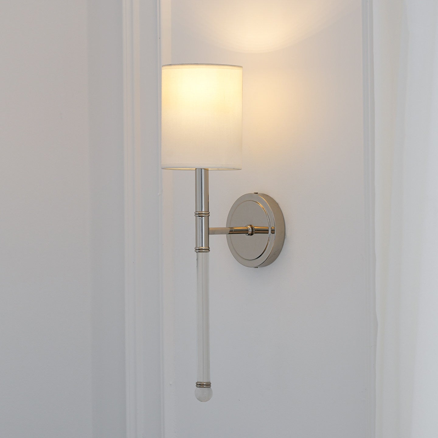 Slim Torch Wall Sconce with White Cylinder Shade