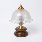 Crackle Glass Table Lamp with Turned Walnut Wood Base