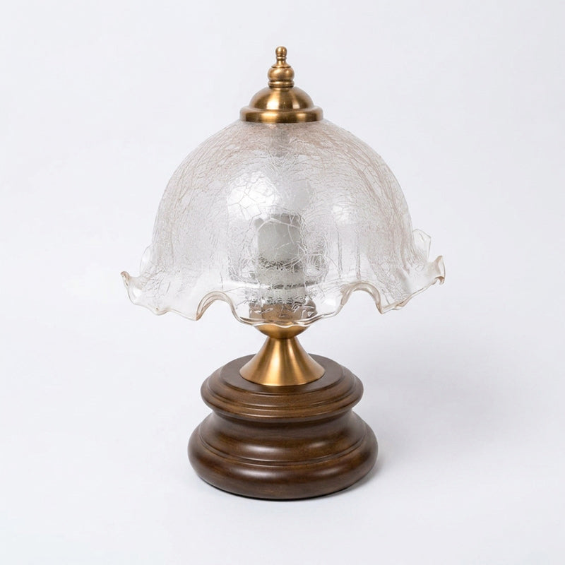 Crackle Glass Table Lamp with Turned Walnut Wood Base