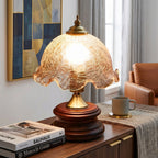 Crackle Glass Table Lamp with Turned Walnut Wood Base