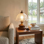 Crackle Glass Table Lamp with Turned Walnut Wood Base