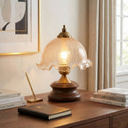 Crackle Glass Table Lamp with Turned Walnut Wood Base