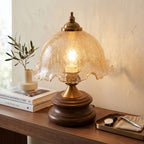 Crackle Glass Table Lamp with Turned Walnut Wood Base
