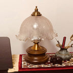 Crackle Glass Table Lamp with Turned Walnut Wood Base