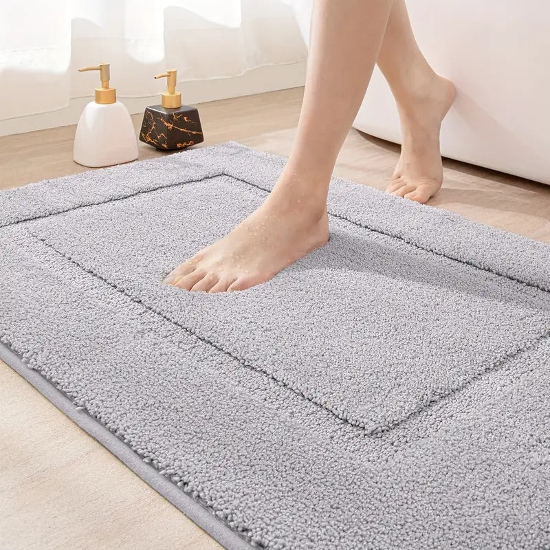 Bath Mat with Textured Border, Non-Slip Backing and Quick-Drying Design