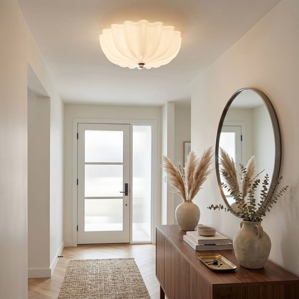 Cleo Pleated Glass Semi-Flush Ceiling Light