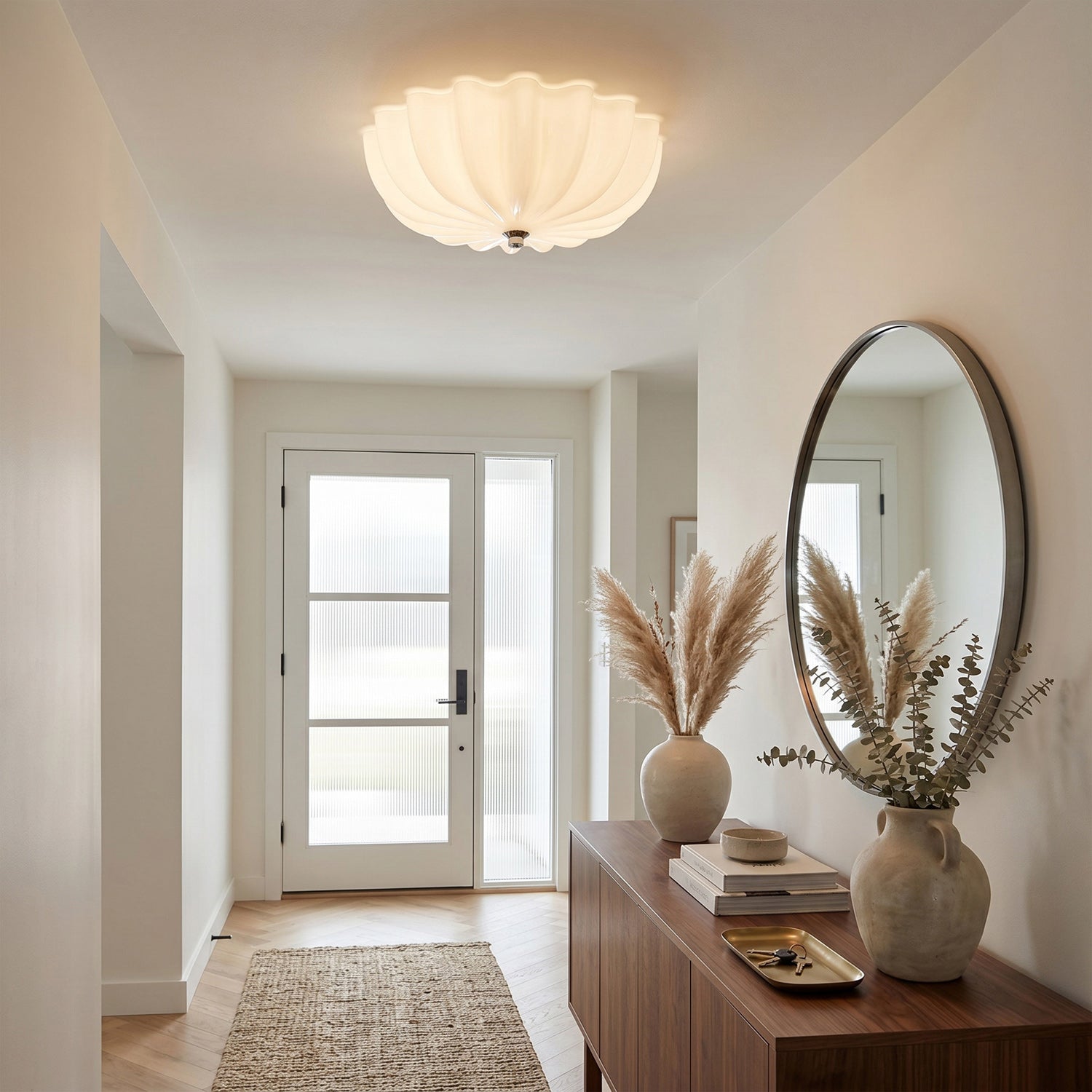 Cleo Pleated Glass Semi-Flush Ceiling Light