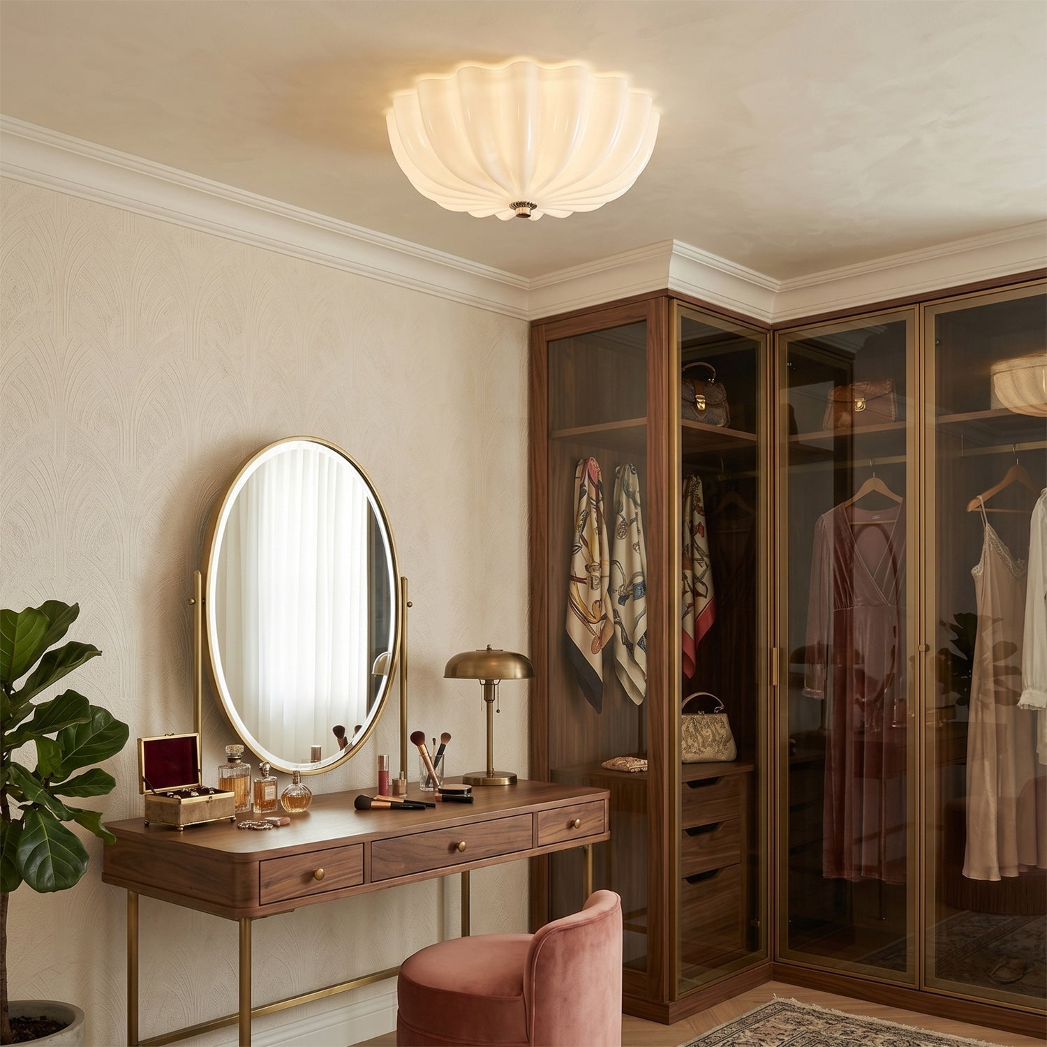Cleo Pleated Glass Semi-Flush Ceiling Light