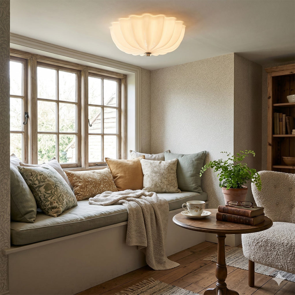 Cleo Pleated Glass Semi-Flush Ceiling Light