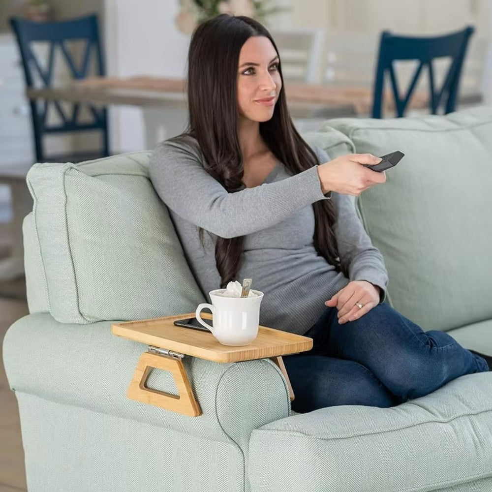 Clip-On Sofa Arm Tray, Bamboo Construction, Adjustable Clamp