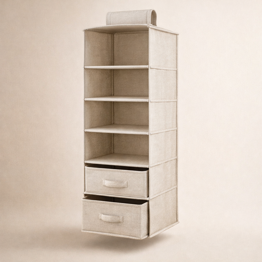 Closet Organizer Fabric Shelving Neutral Color Multiple Tier Options
