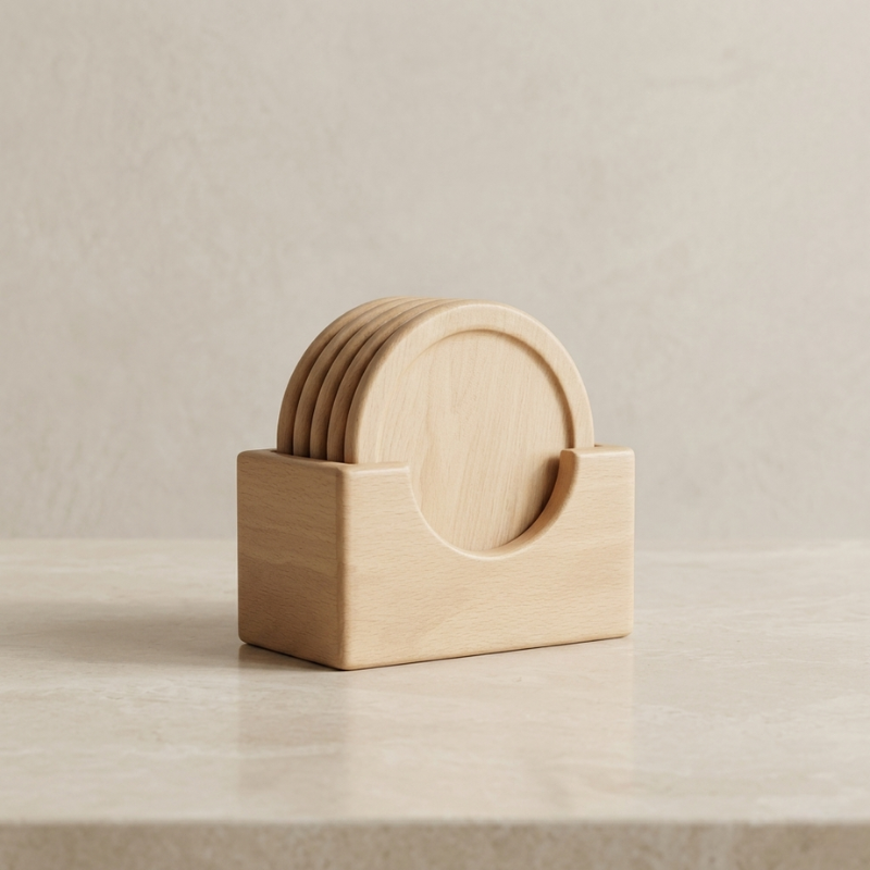 Coaster Set Wood Round Drink Coasters 6 Piece
