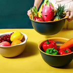 Colander Bowl Set Plastic 6 Piece Double Layer Nesting, Kitchen Prep Solution