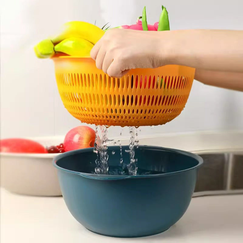 Colander Bowl Set Plastic 6 Piece Double Layer Nesting, Kitchen Prep Solution