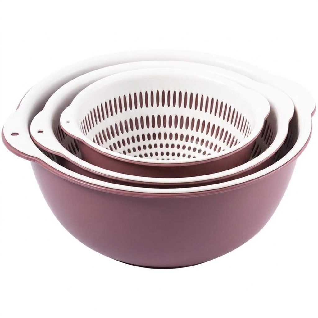 Colander Bowl Set Plastic 6 Piece Double Layer Nesting, Kitchen Prep Solution