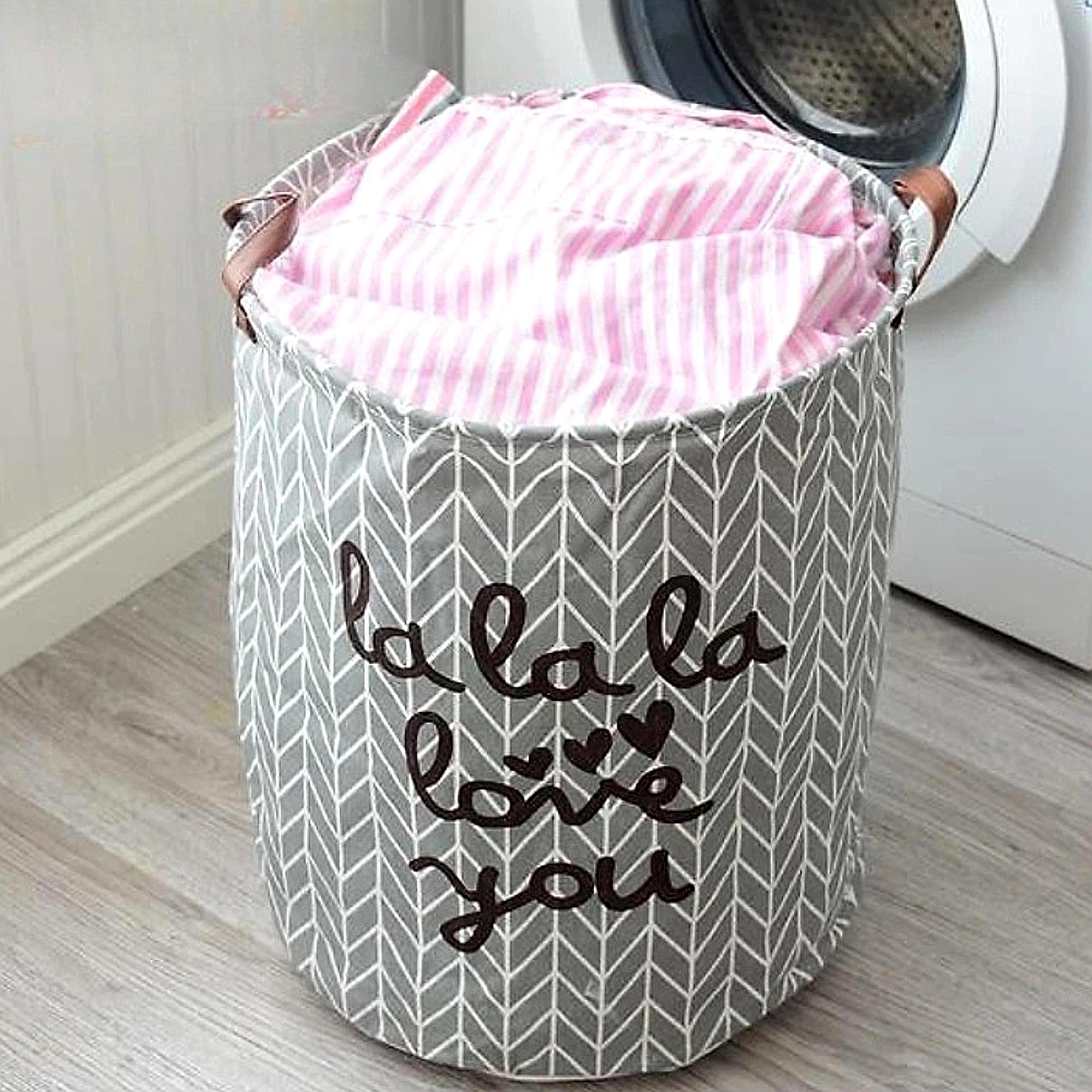Laundry Basket Foldable Round Storage Bin with Handles