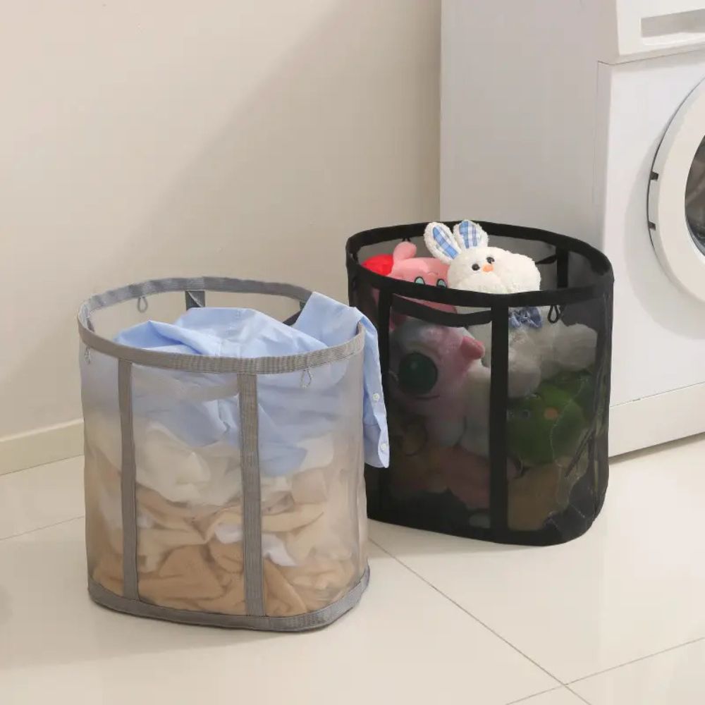 Laundry Basket Collapsible Nylon Mesh Foldable Storage Hamper