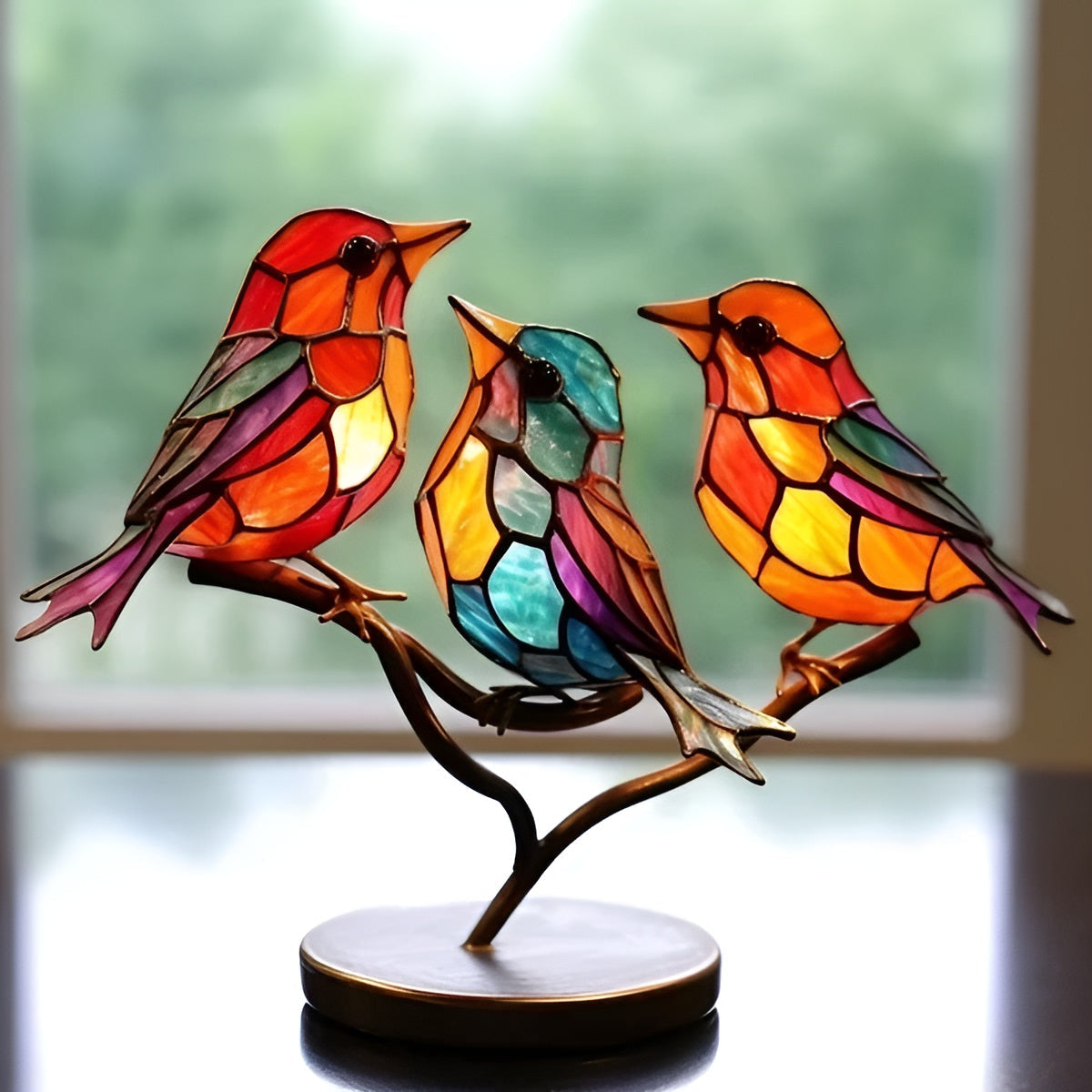 Decorative Bird Sculpture Acrylic Metal Freestanding Glass Look