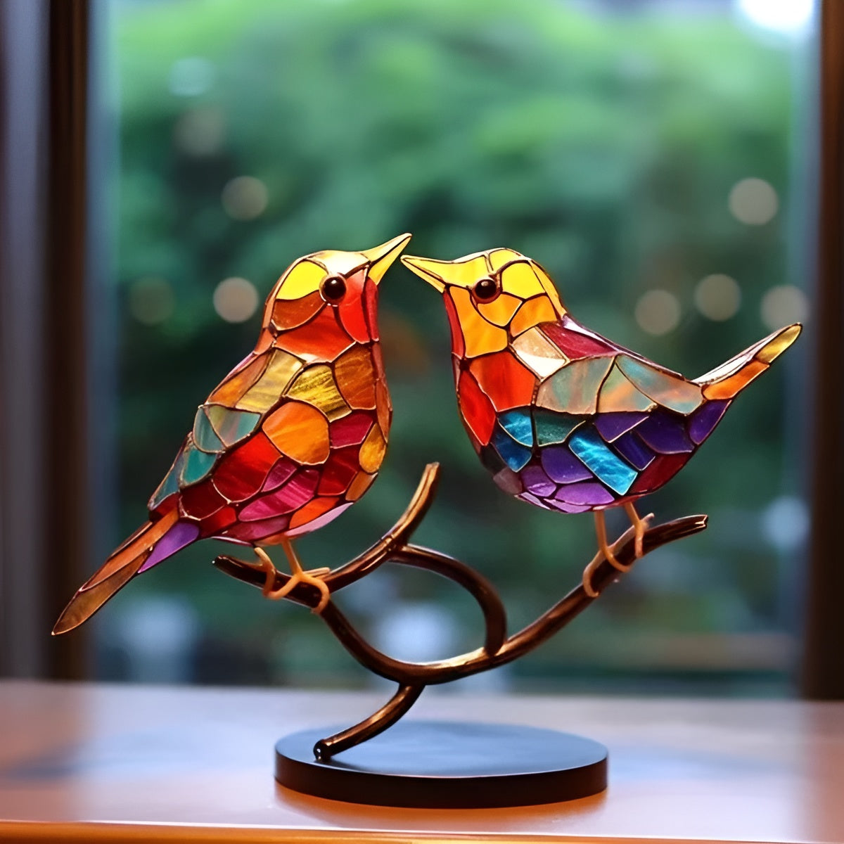 Decorative Bird Sculpture Acrylic Metal Freestanding Glass Look