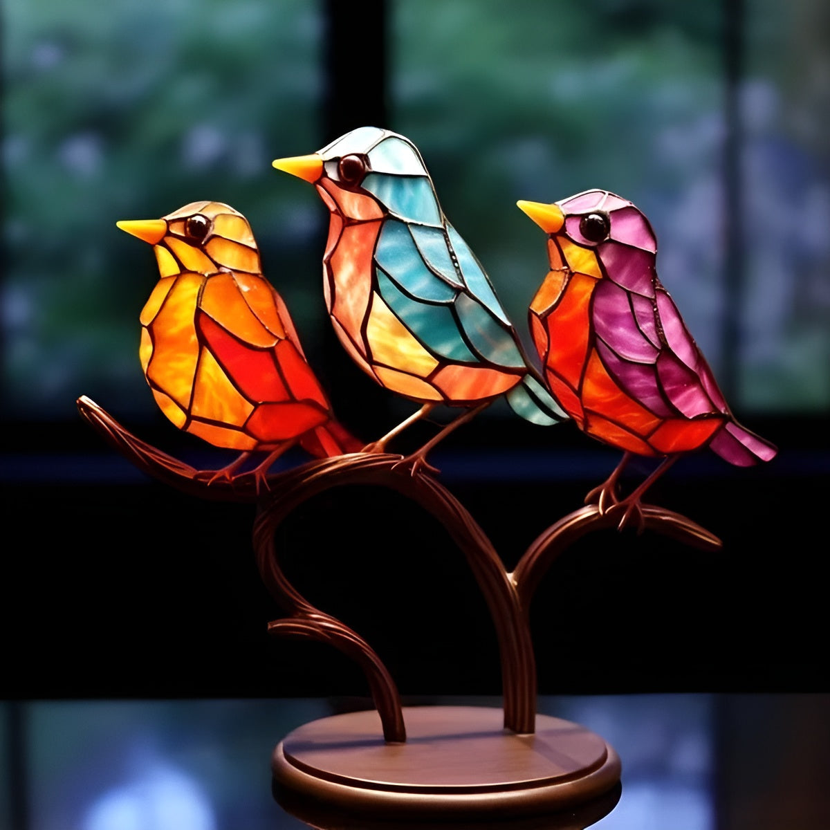Decorative Bird Sculpture Acrylic Metal Freestanding Glass Look