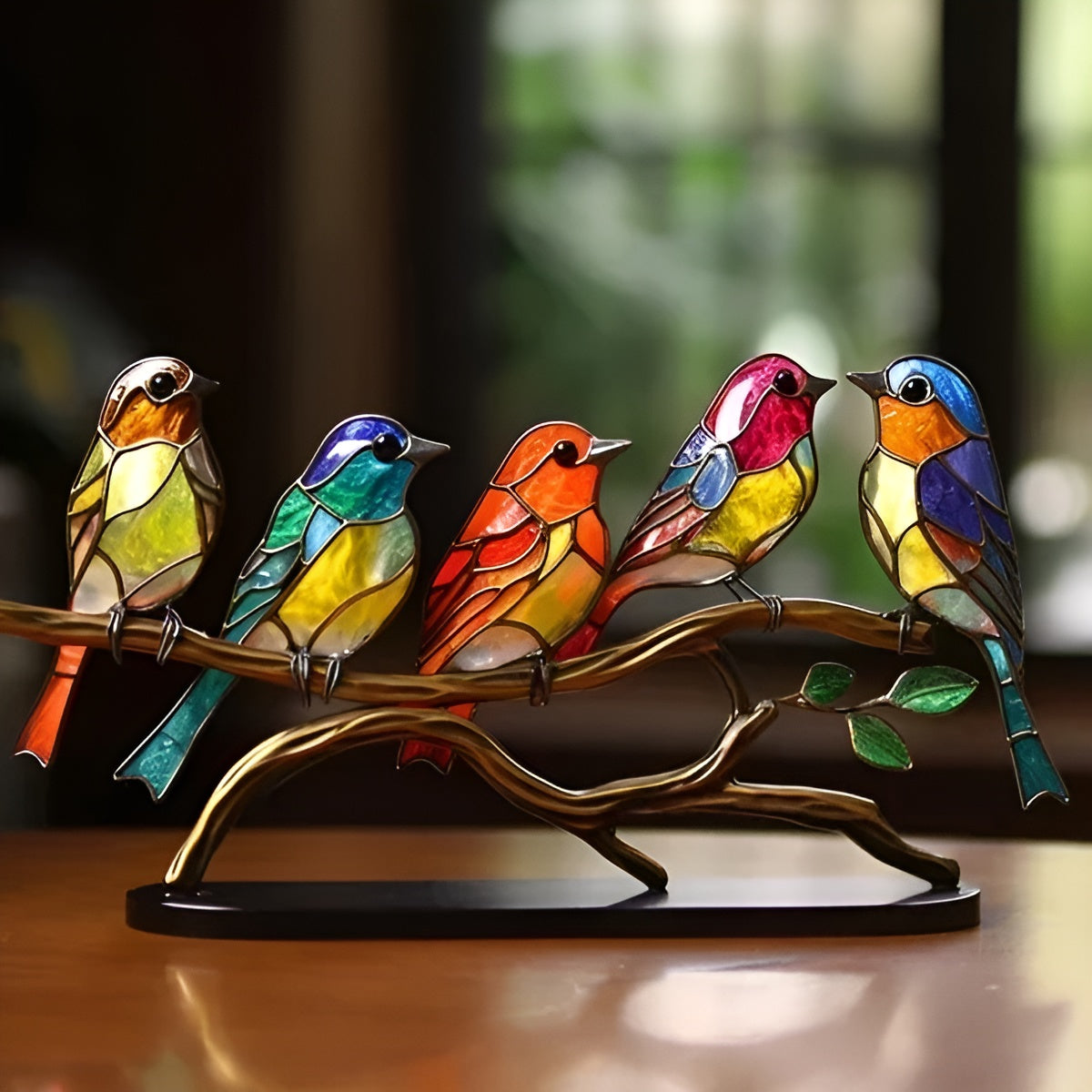 Decorative Bird Sculpture Acrylic Metal Freestanding Glass Look