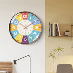 Colorful Educational Wall Clock for Kids – Silent Mechanism, 12-Inch Diameter, Engaging Design for Cognitive Development