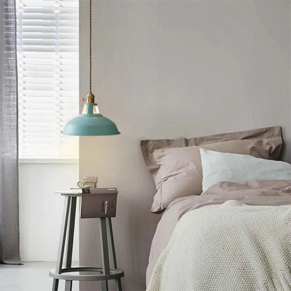Colorful Metal Dome Pendant Light with Integrated LED – Industrial Kitchen Pendant Lighting for Dining and Island Spaces
